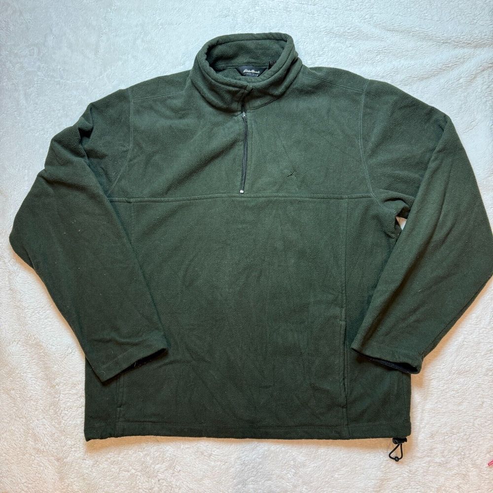 Eddie‎ Bauer Sweater Men's XL Tall Green 1/4 Zip Pullover Fleece Logo Outdoors